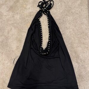 Princess Polly Black Backless Dress with Pearl Accents